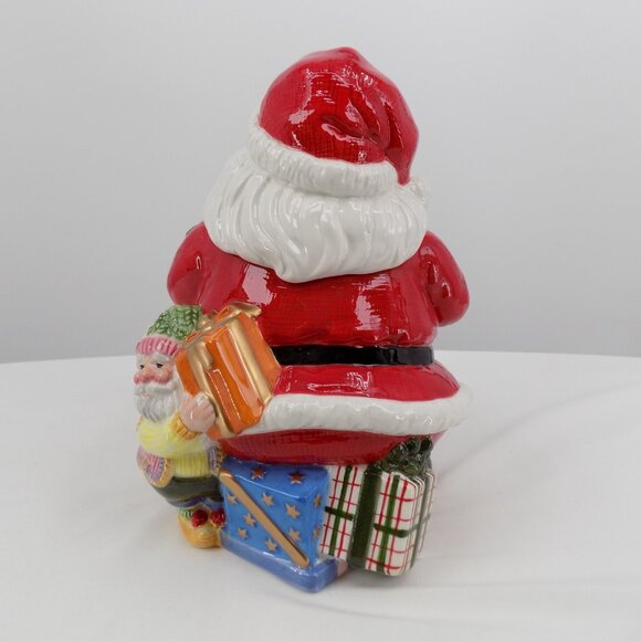 Fitz & Floyd Happy Holidays Santa Gift Handcrafted Ceramic Christmas Cookie Jar - Picture 4 of 12
